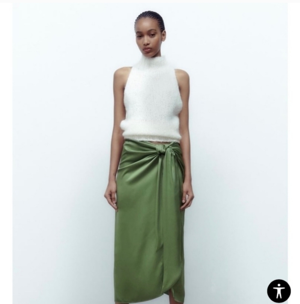 ZARA SATIN KNOTTED MIDI MAXI SKIRT SIZE L